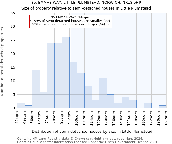 35, EMMAS WAY, LITTLE PLUMSTEAD, NORWICH, NR13 5HP: Size of property relative to detached houses in Little Plumstead