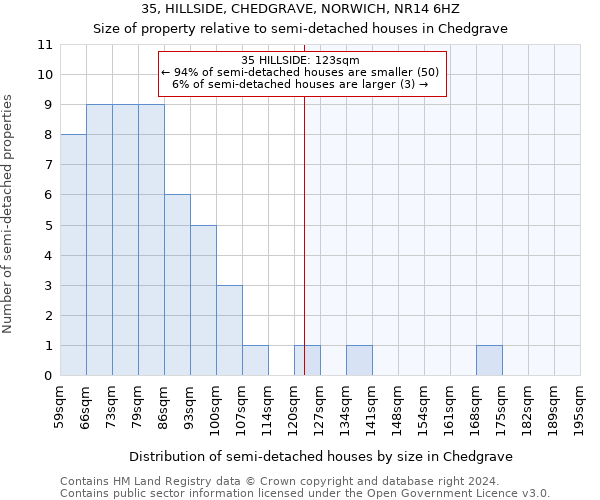 35, HILLSIDE, CHEDGRAVE, NORWICH, NR14 6HZ: Size of property relative to detached houses in Chedgrave