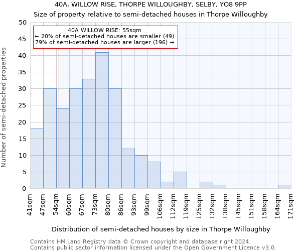 40A, WILLOW RISE, THORPE WILLOUGHBY, SELBY, YO8 9PP: Size of property relative to detached houses in Thorpe Willoughby