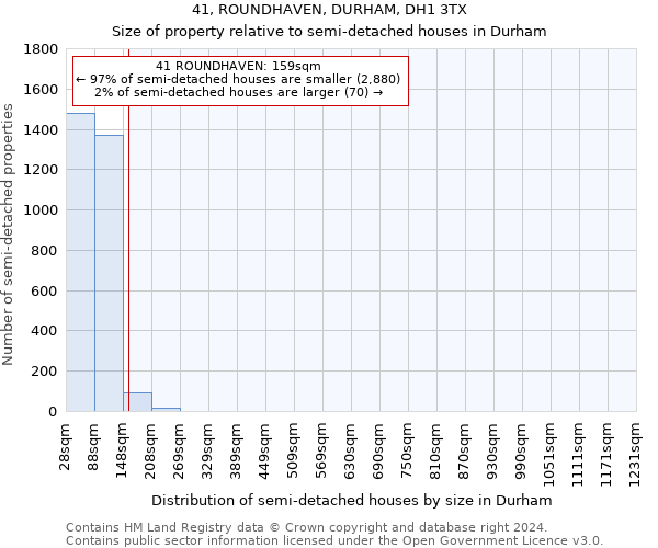 41, ROUNDHAVEN, DURHAM, DH1 3TX: Size of property relative to detached houses in Durham