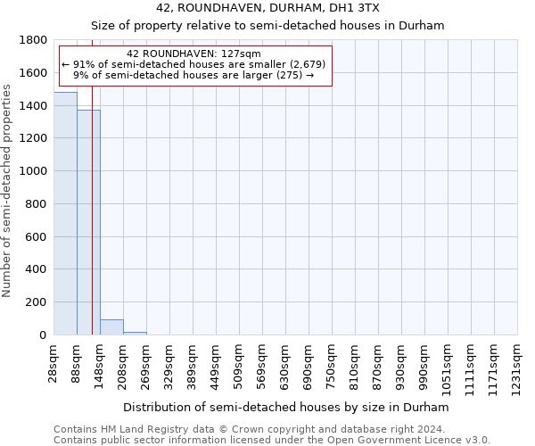 42, ROUNDHAVEN, DURHAM, DH1 3TX: Size of property relative to detached houses in Durham