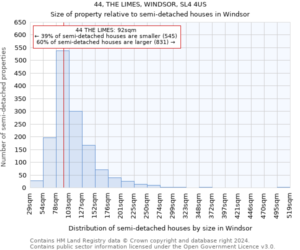 44, THE LIMES, WINDSOR, SL4 4US: Size of property relative to detached houses in Windsor