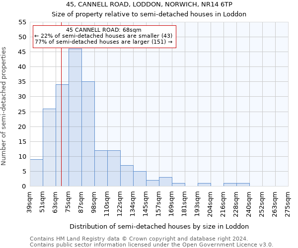 45, CANNELL ROAD, LODDON, NORWICH, NR14 6TP: Size of property relative to detached houses in Loddon