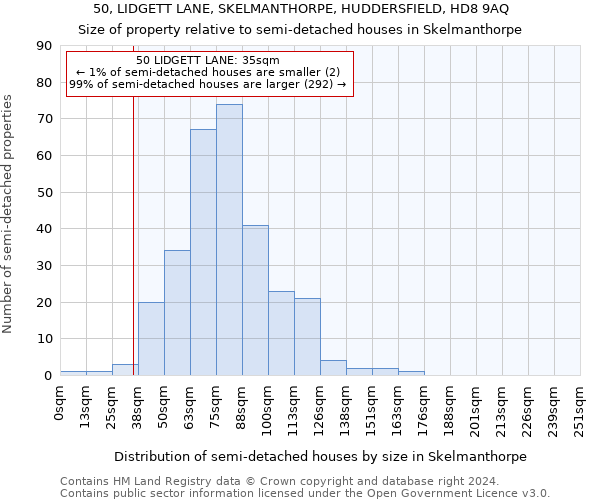 50, LIDGETT LANE, SKELMANTHORPE, HUDDERSFIELD, HD8 9AQ: Size of property relative to detached houses in Skelmanthorpe