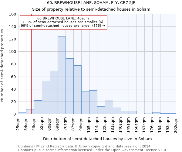 60, BREWHOUSE LANE, SOHAM, ELY, CB7 5JE: Size of property relative to detached houses in Soham