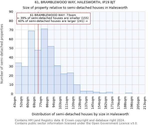 61, BRAMBLEWOOD WAY, HALESWORTH, IP19 8JT: Size of property relative to detached houses in Halesworth