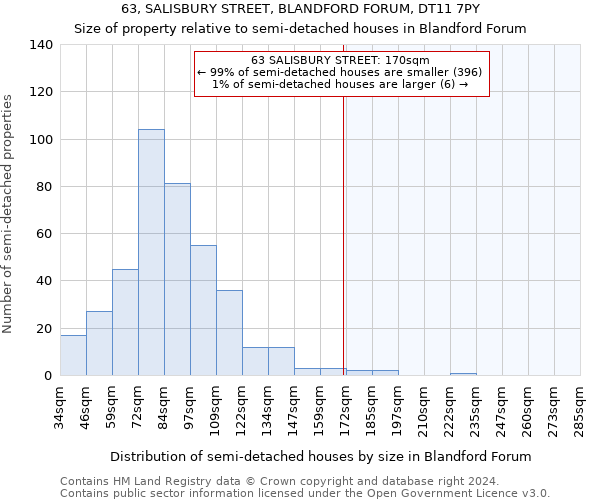 63, SALISBURY STREET, BLANDFORD FORUM, DT11 7PY: Size of property relative to detached houses in Blandford Forum