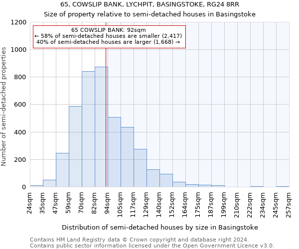 65, COWSLIP BANK, LYCHPIT, BASINGSTOKE, RG24 8RR: Size of property relative to detached houses in Basingstoke