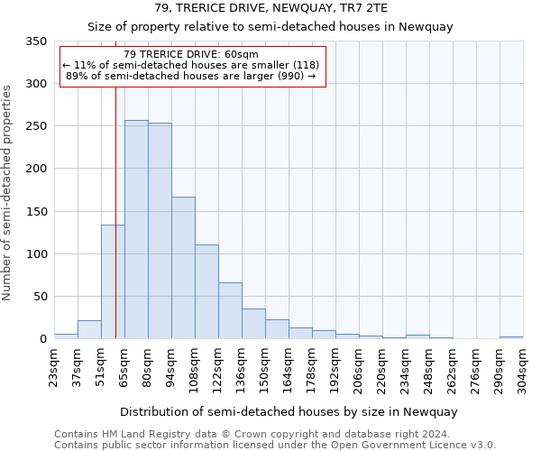 79, TRERICE DRIVE, NEWQUAY, TR7 2TE: Size of property relative to detached houses in Newquay