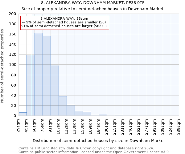 8, ALEXANDRA WAY, DOWNHAM MARKET, PE38 9TF: Size of property relative to detached houses in Downham Market