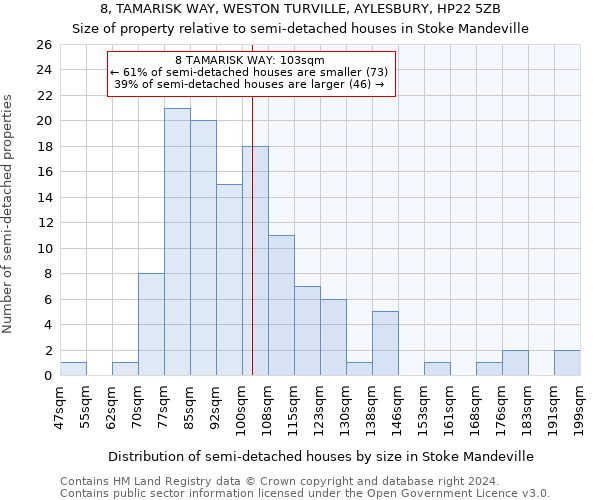 8, TAMARISK WAY, WESTON TURVILLE, AYLESBURY, HP22 5ZB: Size of property relative to detached houses in Stoke Mandeville