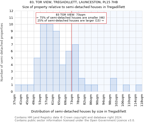 83, TOR VIEW, TREGADILLETT, LAUNCESTON, PL15 7HB: Size of property relative to detached houses in Tregadillett