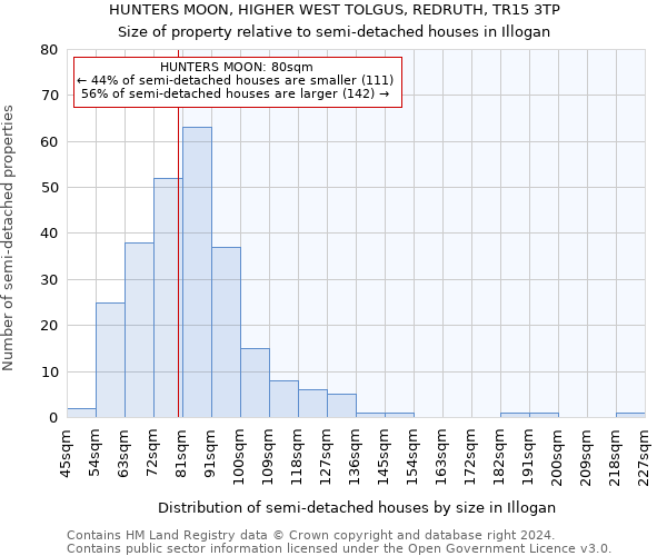 HUNTERS MOON, HIGHER WEST TOLGUS, REDRUTH, TR15 3TP: Size of property relative to detached houses in Illogan