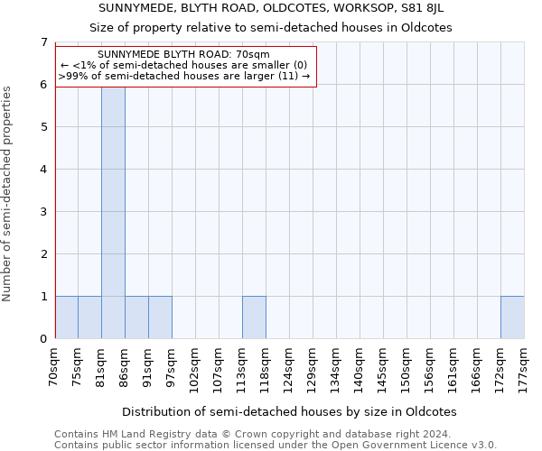 SUNNYMEDE, BLYTH ROAD, OLDCOTES, WORKSOP, S81 8JL: Size of property relative to detached houses in Oldcotes