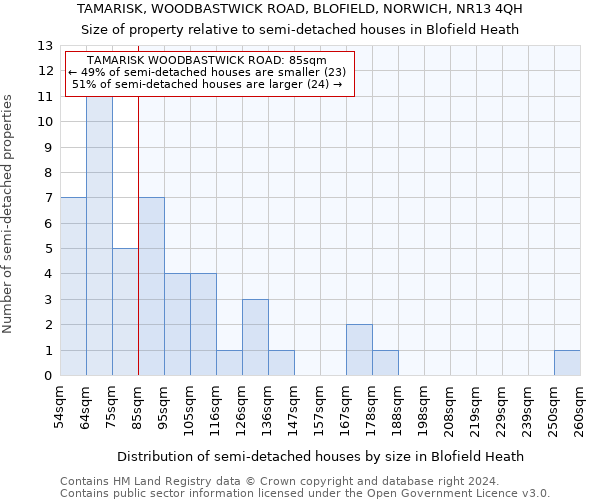 TAMARISK, WOODBASTWICK ROAD, BLOFIELD, NORWICH, NR13 4QH: Size of property relative to detached houses in Blofield Heath