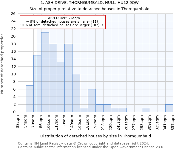 1, ASH DRIVE, THORNGUMBALD, HULL, HU12 9QW: Size of property relative to detached houses in Thorngumbald