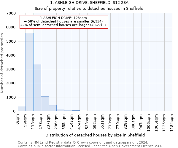 1, ASHLEIGH DRIVE, SHEFFIELD, S12 2SA: Size of property relative to detached houses in Sheffield
