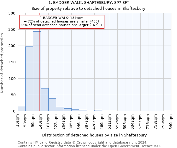 1, BADGER WALK, SHAFTESBURY, SP7 8FY: Size of property relative to detached houses in Shaftesbury