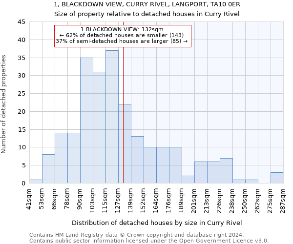 1, BLACKDOWN VIEW, CURRY RIVEL, LANGPORT, TA10 0ER: Size of property relative to detached houses in Curry Rivel