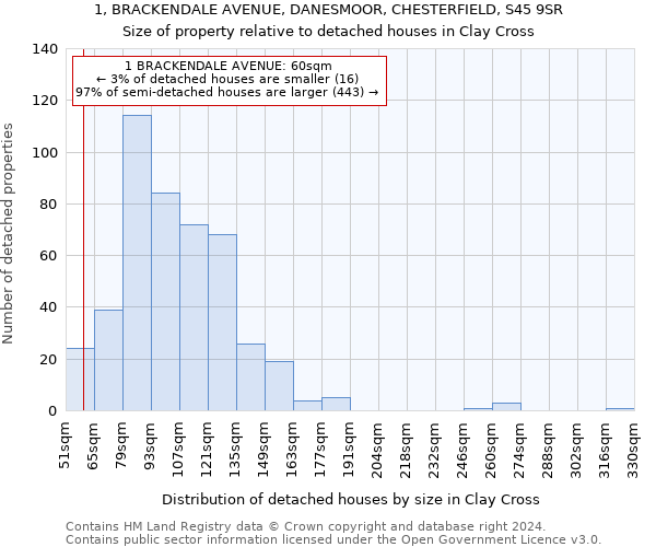 1, BRACKENDALE AVENUE, DANESMOOR, CHESTERFIELD, S45 9SR: Size of property relative to detached houses in Clay Cross