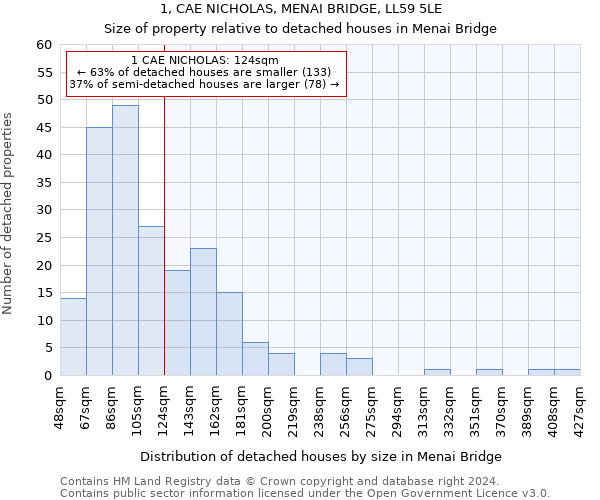1, CAE NICHOLAS, MENAI BRIDGE, LL59 5LE: Size of property relative to detached houses in Menai Bridge