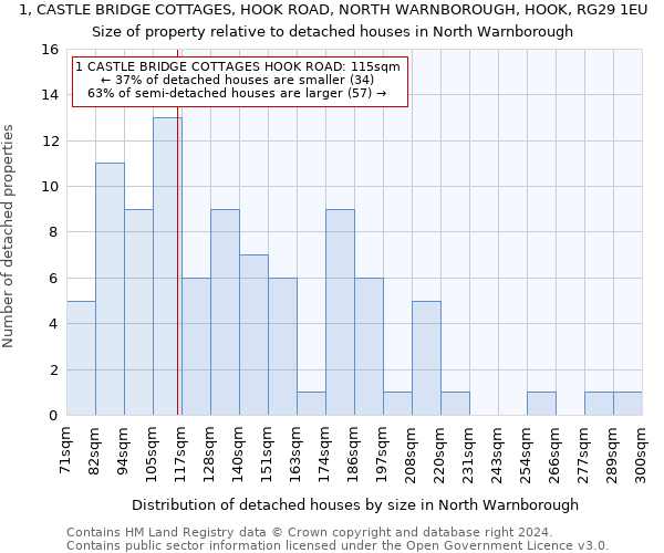 1, CASTLE BRIDGE COTTAGES, HOOK ROAD, NORTH WARNBOROUGH, HOOK, RG29 1EU: Size of property relative to detached houses in North Warnborough
