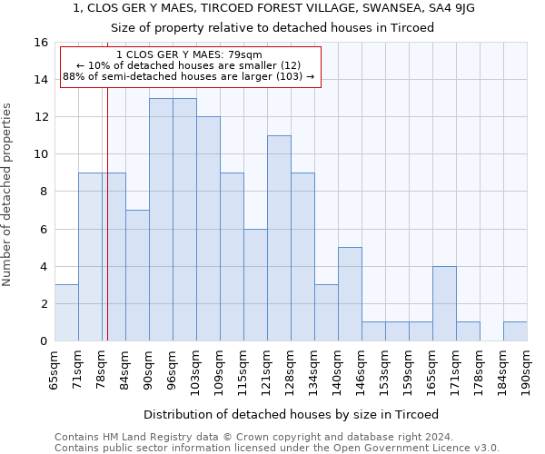 1, CLOS GER Y MAES, TIRCOED FOREST VILLAGE, SWANSEA, SA4 9JG: Size of property relative to detached houses in Tircoed