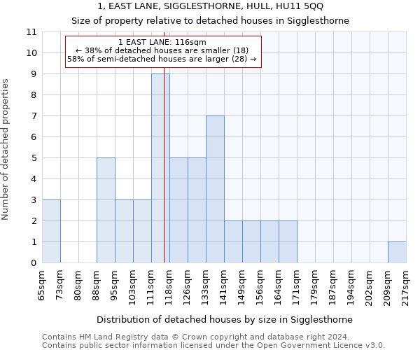 1, EAST LANE, SIGGLESTHORNE, HULL, HU11 5QQ: Size of property relative to detached houses in Sigglesthorne