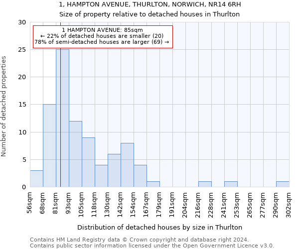 1, HAMPTON AVENUE, THURLTON, NORWICH, NR14 6RH: Size of property relative to detached houses in Thurlton