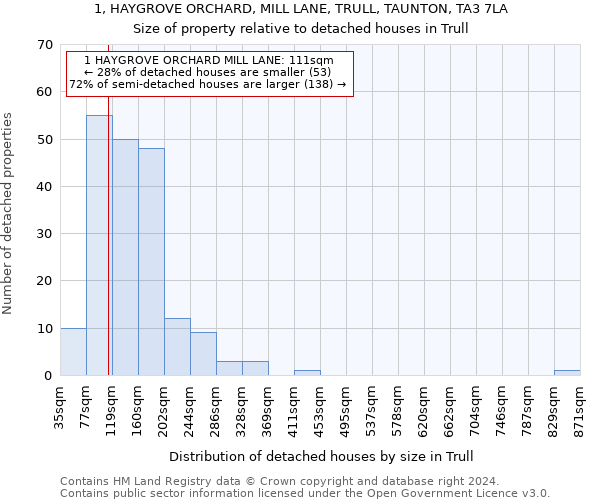 1, HAYGROVE ORCHARD, MILL LANE, TRULL, TAUNTON, TA3 7LA: Size of property relative to detached houses in Trull