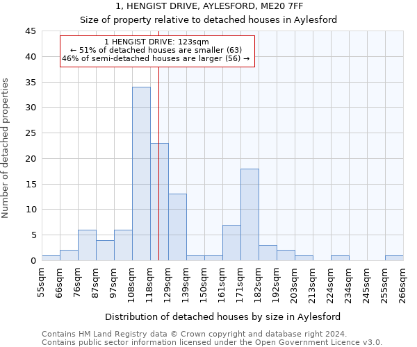 1, HENGIST DRIVE, AYLESFORD, ME20 7FF: Size of property relative to detached houses in Aylesford