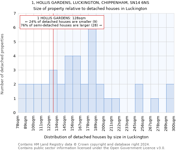 1, HOLLIS GARDENS, LUCKINGTON, CHIPPENHAM, SN14 6NS: Size of property relative to detached houses in Luckington