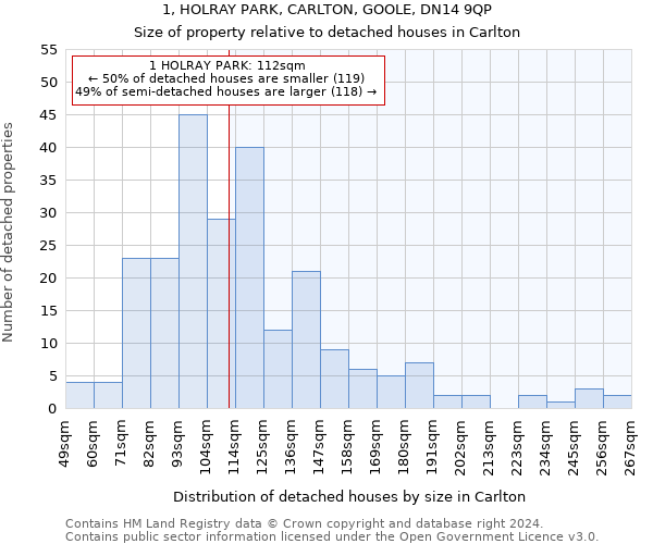 1, HOLRAY PARK, CARLTON, GOOLE, DN14 9QP: Size of property relative to detached houses in Carlton