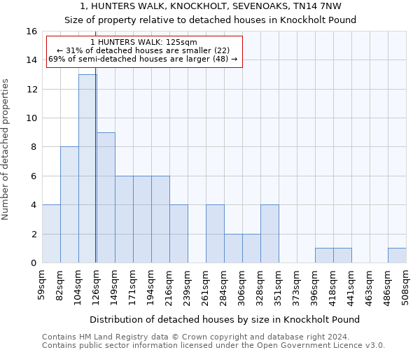 1, HUNTERS WALK, KNOCKHOLT, SEVENOAKS, TN14 7NW: Size of property relative to detached houses in Knockholt Pound