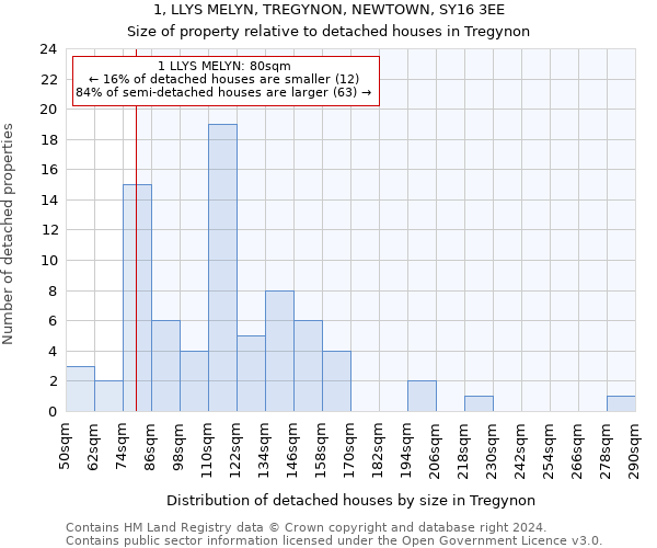 1, LLYS MELYN, TREGYNON, NEWTOWN, SY16 3EE: Size of property relative to detached houses in Tregynon