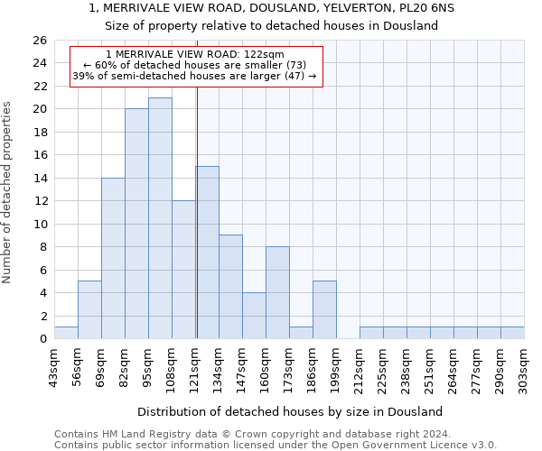 1, MERRIVALE VIEW ROAD, DOUSLAND, YELVERTON, PL20 6NS: Size of property relative to detached houses in Dousland