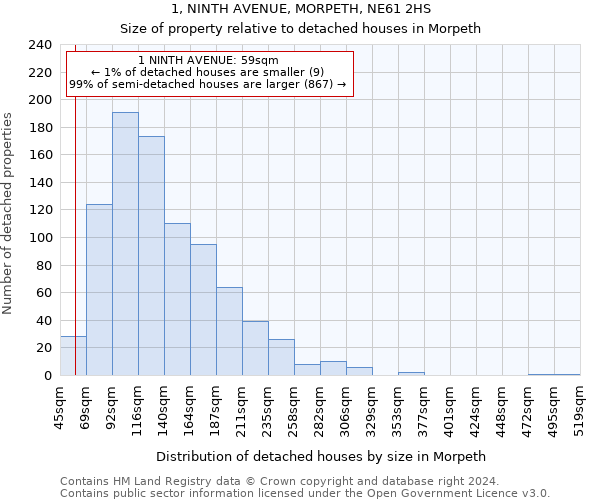 1, NINTH AVENUE, MORPETH, NE61 2HS: Size of property relative to detached houses in Morpeth