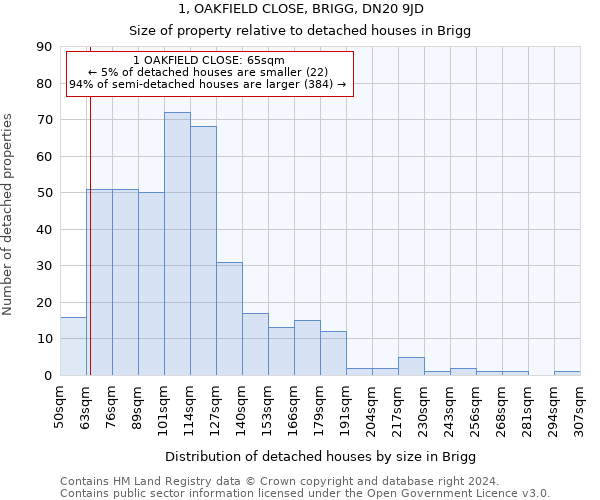 1, OAKFIELD CLOSE, BRIGG, DN20 9JD: Size of property relative to detached houses in Brigg