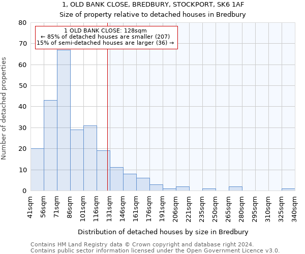 1, OLD BANK CLOSE, BREDBURY, STOCKPORT, SK6 1AF: Size of property relative to detached houses in Bredbury
