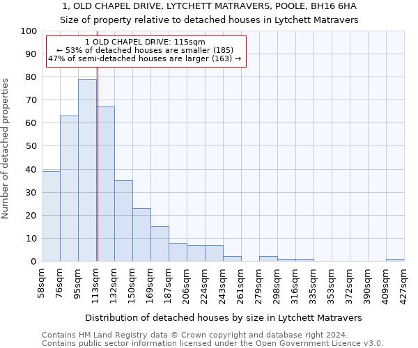 1, OLD CHAPEL DRIVE, LYTCHETT MATRAVERS, POOLE, BH16 6HA: Size of property relative to detached houses in Lytchett Matravers
