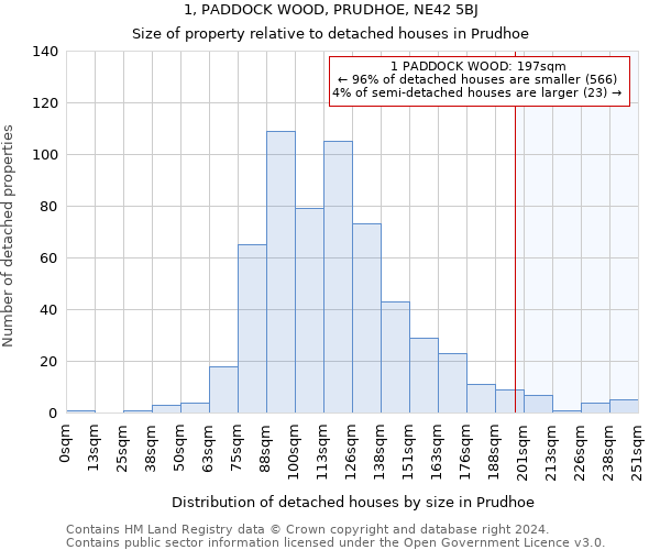 1, PADDOCK WOOD, PRUDHOE, NE42 5BJ: Size of property relative to detached houses in Prudhoe