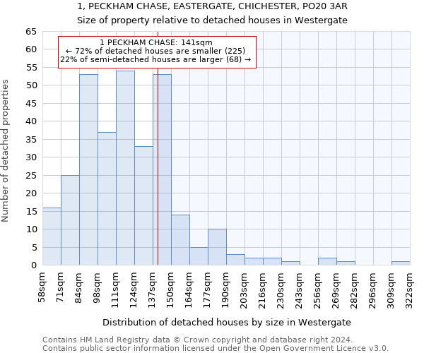 1, PECKHAM CHASE, EASTERGATE, CHICHESTER, PO20 3AR: Size of property relative to detached houses in Westergate