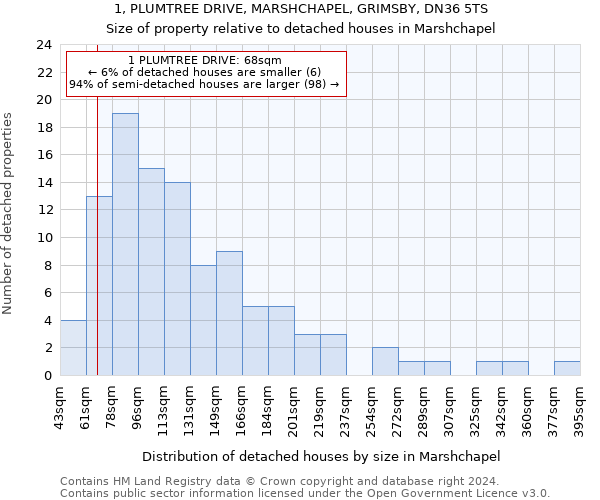 1, PLUMTREE DRIVE, MARSHCHAPEL, GRIMSBY, DN36 5TS: Size of property relative to detached houses in Marshchapel