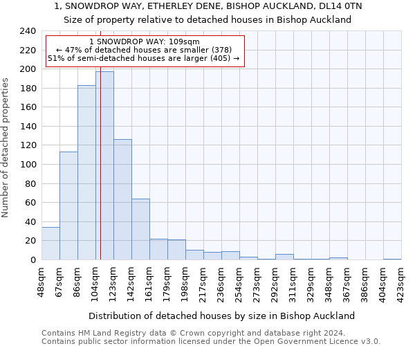 1, SNOWDROP WAY, ETHERLEY DENE, BISHOP AUCKLAND, DL14 0TN: Size of property relative to detached houses in Bishop Auckland