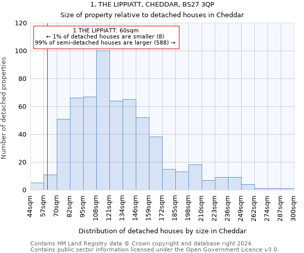 1, THE LIPPIATT, CHEDDAR, BS27 3QP: Size of property relative to detached houses in Cheddar