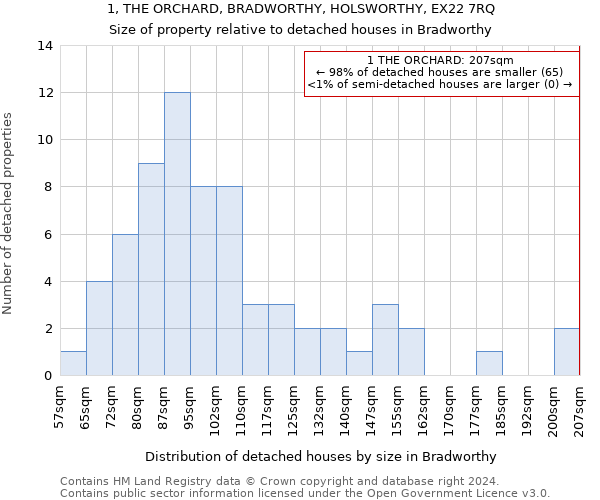 1, THE ORCHARD, BRADWORTHY, HOLSWORTHY, EX22 7RQ: Size of property relative to detached houses in Bradworthy