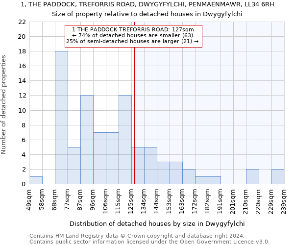 1, THE PADDOCK, TREFORRIS ROAD, DWYGYFYLCHI, PENMAENMAWR, LL34 6RH: Size of property relative to detached houses in Dwygyfylchi