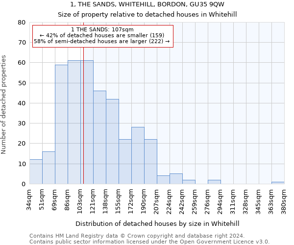 1, THE SANDS, WHITEHILL, BORDON, GU35 9QW: Size of property relative to detached houses in Whitehill