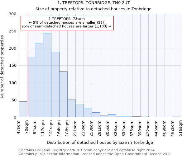 1, TREETOPS, TONBRIDGE, TN9 2UT: Size of property relative to detached houses in Tonbridge