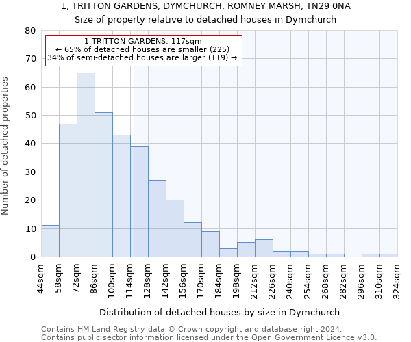 1, TRITTON GARDENS, DYMCHURCH, ROMNEY MARSH, TN29 0NA: Size of property relative to detached houses in Dymchurch